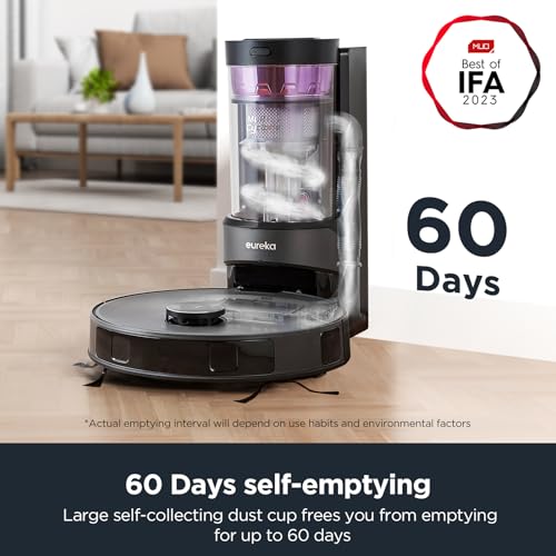 Eureka Robot Vacuum with Bagless Self Emptying Station, 2 in 1 Robotic Vacuum and Mop Combo, 60-Day Capacity, 4000Pa Suction, Auto Lifting Mop
