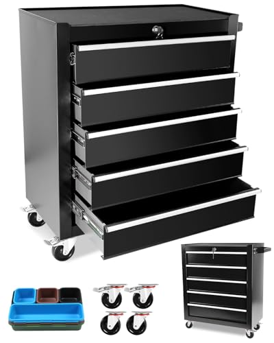 5-Drawer Rolling Tool Chest, Modular Tool Cabinet with Brake Casters & Removable Drawers, Workshop Toolbox Cart for Factory/Garage, Black