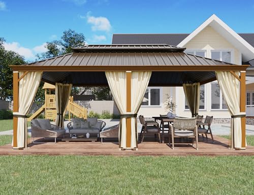 YOLENY 10' x 12' Hardtop Gazebo, Metal Gazebo with Aluminum Frame, Double Galvanized Steel Roof, Curtains and Netting Included