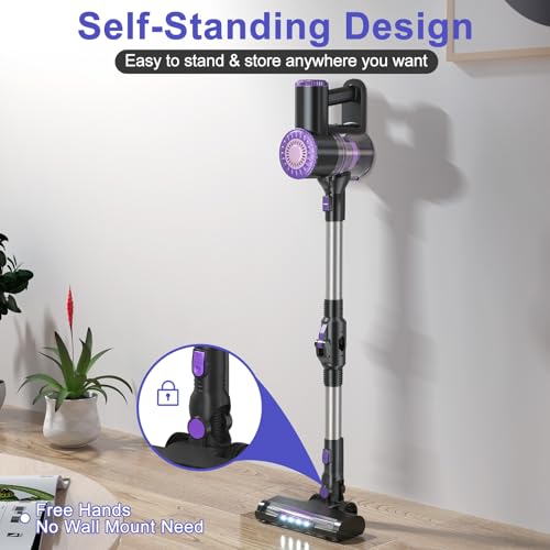 PRETTYCARELIFE Cordless Vacuum Cleaner, 6 in 1 Lightweight Stick Vacuum Self-Standing with Powerful Suction