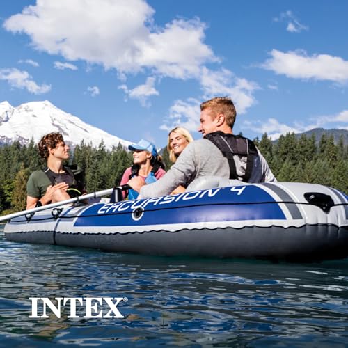 INTEX Excursion Inflatable Boat Series: Includes Deluxe 54in Boat Oars and High-Output Pump – SuperTough PVC – Adjustable Seats with Backrest –