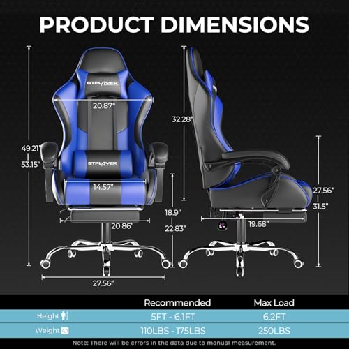 GTPLAYER Gaming Chair, Computer Chair with Footrest and Lumbar Support
