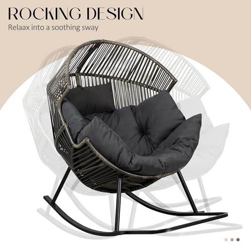 JAMFLY Egg Chair Wicker Outdoor Chairs, Oversized Patio Chair Oversized Lounger Chair with Cushion for Indoor Living Room, Bedroom
