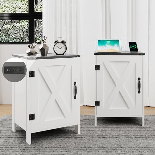 Farmhouse Nightstands Set of 2 with Charging Station