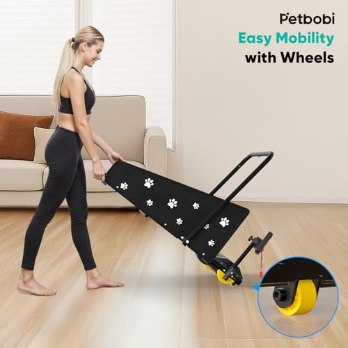 Petbobi Dog Treadmill for Medium Dogs - 265lbs Heavy-Duty Compact Pet Runner with 360° Rotatable Display Screen, Remote Control & Wheels