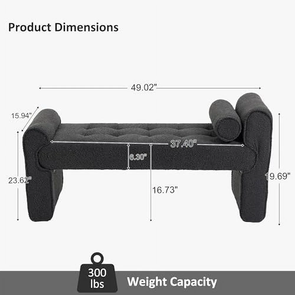 49.02" Boucle Bench for Bedroom End of Bed   Sherpa Upholstered Entryway Bench Teddy Ottoman Bench Seat for Living Room Foyer Window (Orange)