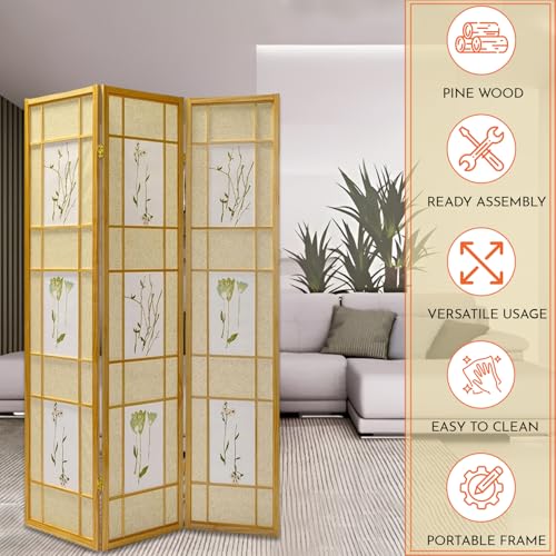 Legacy Decor 3 Panels Room Divider - Portable & Foldable Freestanding Room Privacy Screen - 71” Tall Botanical Floral Dressing Screen