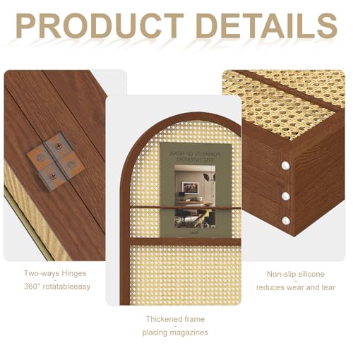 Room Divider and Folding Privacy Screens, Pine Wood 5.6 Ft Double Hinged Rattan Partition Freestanding Wall Room Divider for Home - 3 Panels
