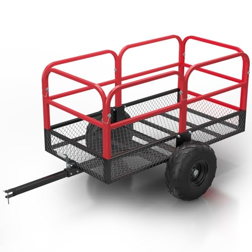Heavy Duty ATV Trailer Dump Car, Utility Steel Yard Trailer, 1700-Pound Capacity Garden Dump Carts, Hand Pull or Foot Pedal Dump Cart for ATV, UTV
