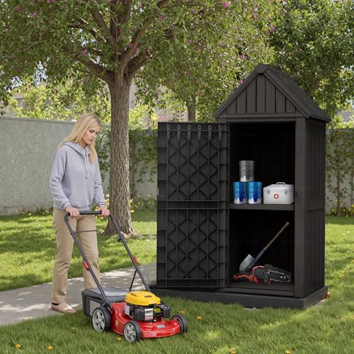 Outdoor Storage Shed,Resin Storage Cabinet with Lockable Door,Removable Shelves,Reinforced Floor
