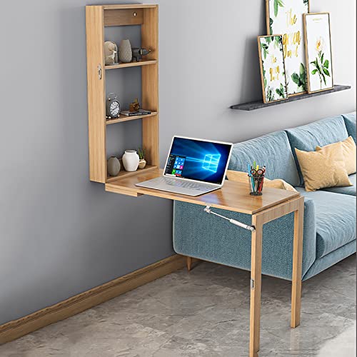 Wall Mounted Desk with Storage Shelves, Space Saving Folding Computer Desk for Office, Study and Writing Workstation