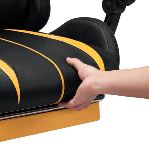HOFFREE RGB Gaming Chair with Speakers Massage Computer Gaming Chair with LED Lights and Footrest High Back Video Game Chair for Adults Blue and Black