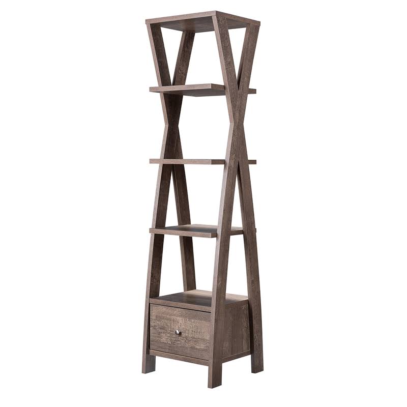 Furniture of America Stokes Wood 4-Shelf 71-inch Standard Bookcase in Walnut Oak - IDI-192436
