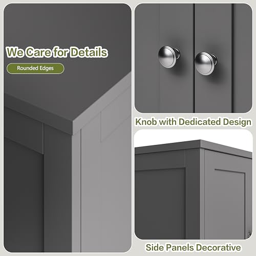 Nuturelly Freestanding Pantry Cabinets, Kitchen Floor Storage Cabinet with 4 Doors & 3 Adjustable Heights