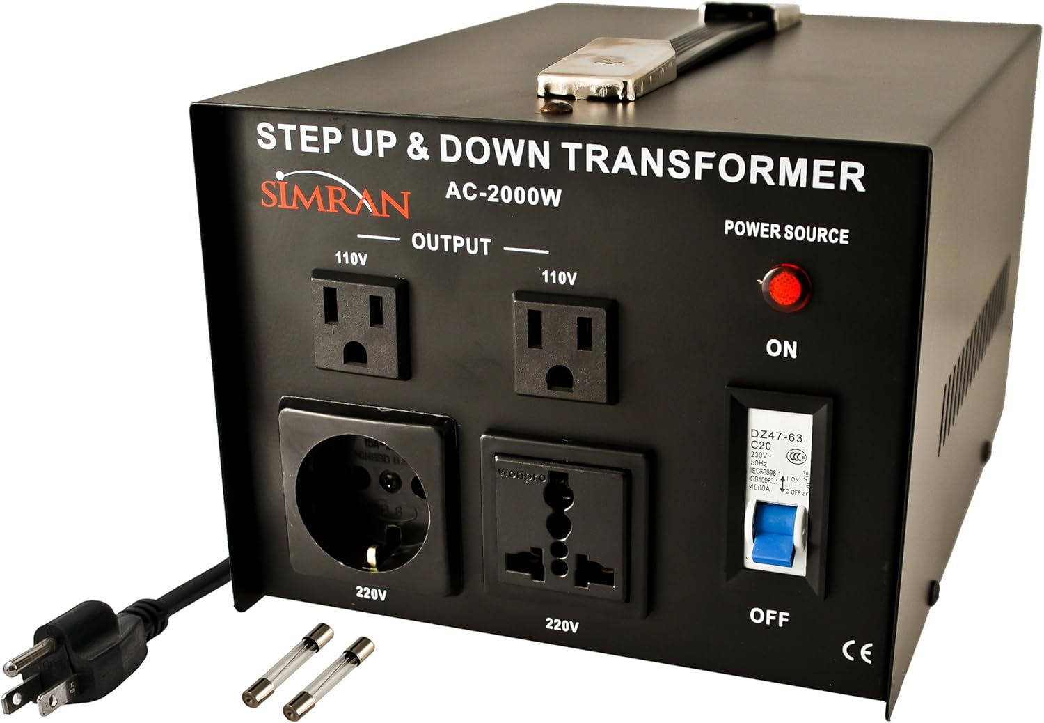 Simran AC-1500 Voltage Power Converter Step up Down Transformer 110 Volt 220 Volt, 1500 Watt, Black