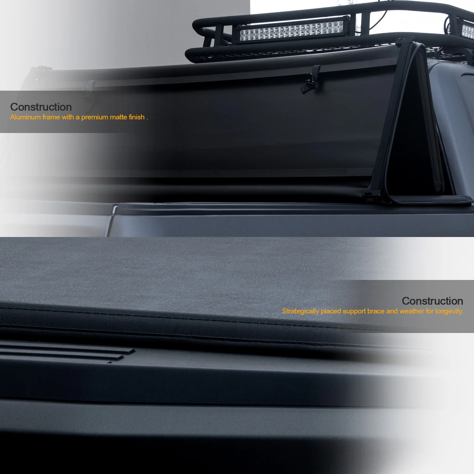 Stehlen 733469490951 Soft Tri-Fold Tonneau Cover with Truck Bed LED Lights For 2014-2018 Chevy Silverado / GMC Sierra 1500 5.8 Feet ( 68" ) Short Bed