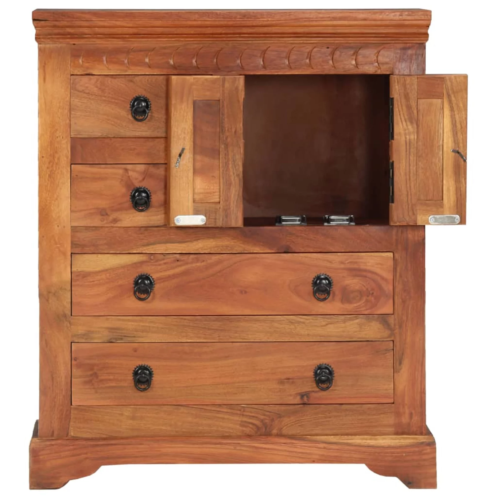 Dcenta Wooden Sideboard with 2 Doors Cabinet and 4 Storage Drawers Acacia Wood Sofa Couch End Side Table for Living Room, Kitchen, Bedroom