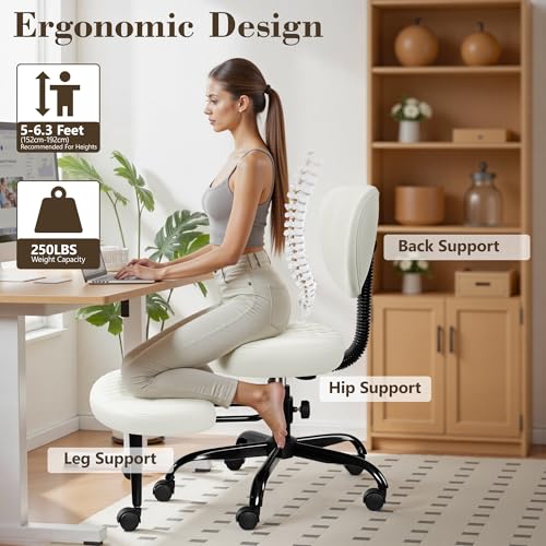 Ergonomic Cross Legged Office Chair with Wheels - Adjustable Height for Meditation, ADHD Desk & Yoga - Wide Criss Cross Design with Lumbar Support