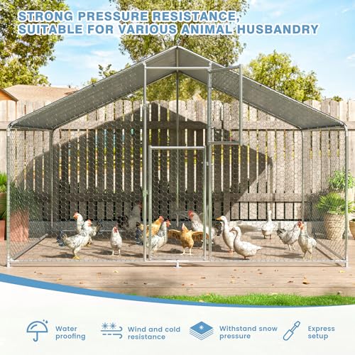 Polar Aurora Metal Chicken Coop, Large Outdoor Chicken Pen, Walk-in Chicken Run for 6-20 Chickens