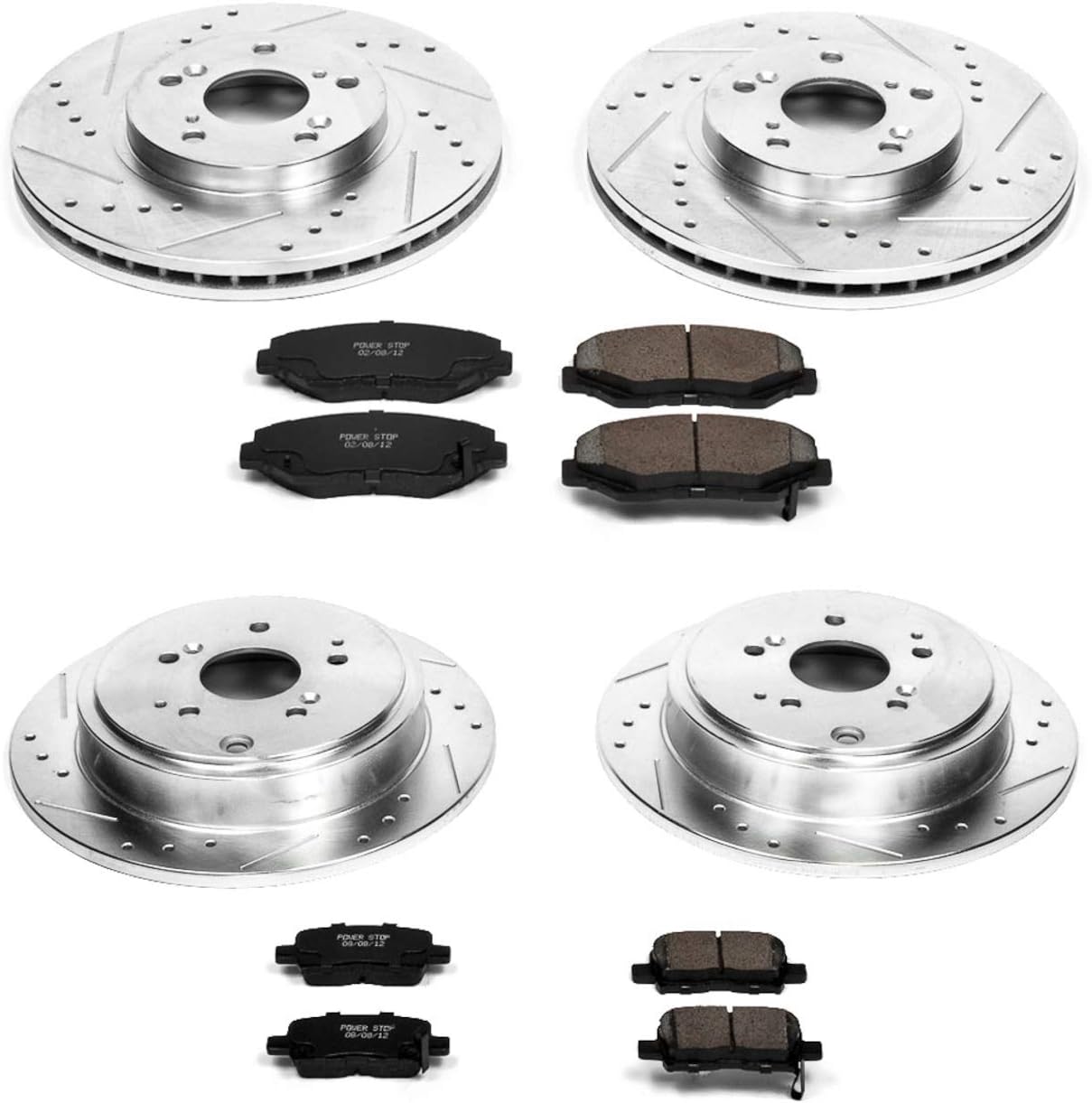 Power Stop K2303 Front and Rear Z23 Carbon Fiber Brake Pads with Drilled & Slotted Brake Rotors Kit