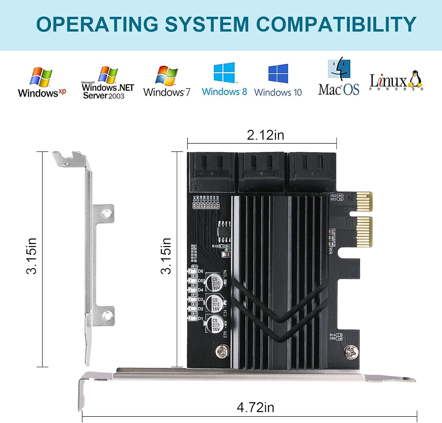 PCIe x1 SATA Card 6 Port, SATA 3.0 Controller Expansion Card with 6 SATA Cables & Low Profile Bracket,SATA III PCIE Gen3 Adapter(6Gbps) ASM1166 Chip