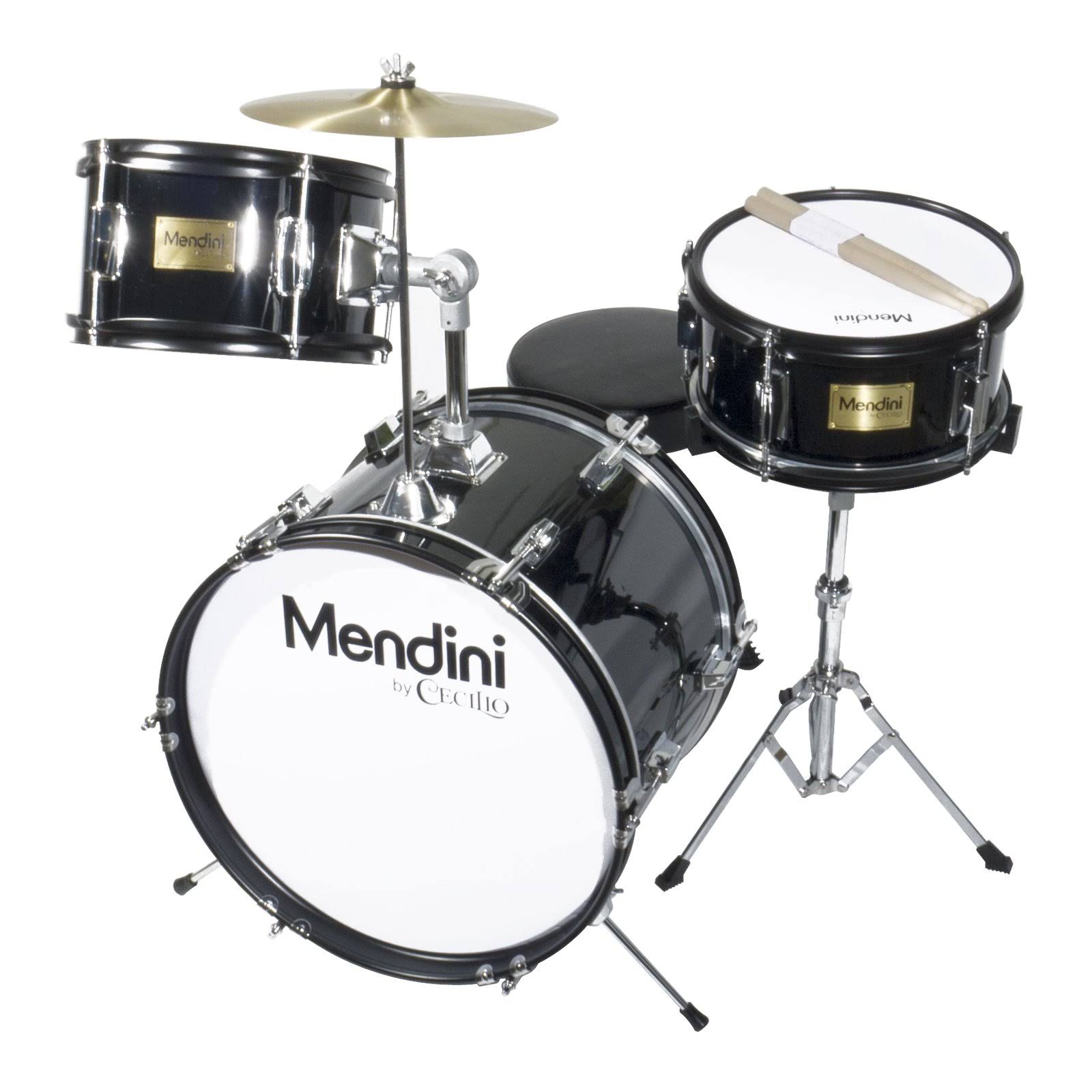 Mendini by Cecilio 16 inch 3-Piece Kids / Junior Drum Set with Adjustable Throne, Cymbal, Pedal &amp; Drumsticks, Metallic Black, Mjds-3-bk - Megean
