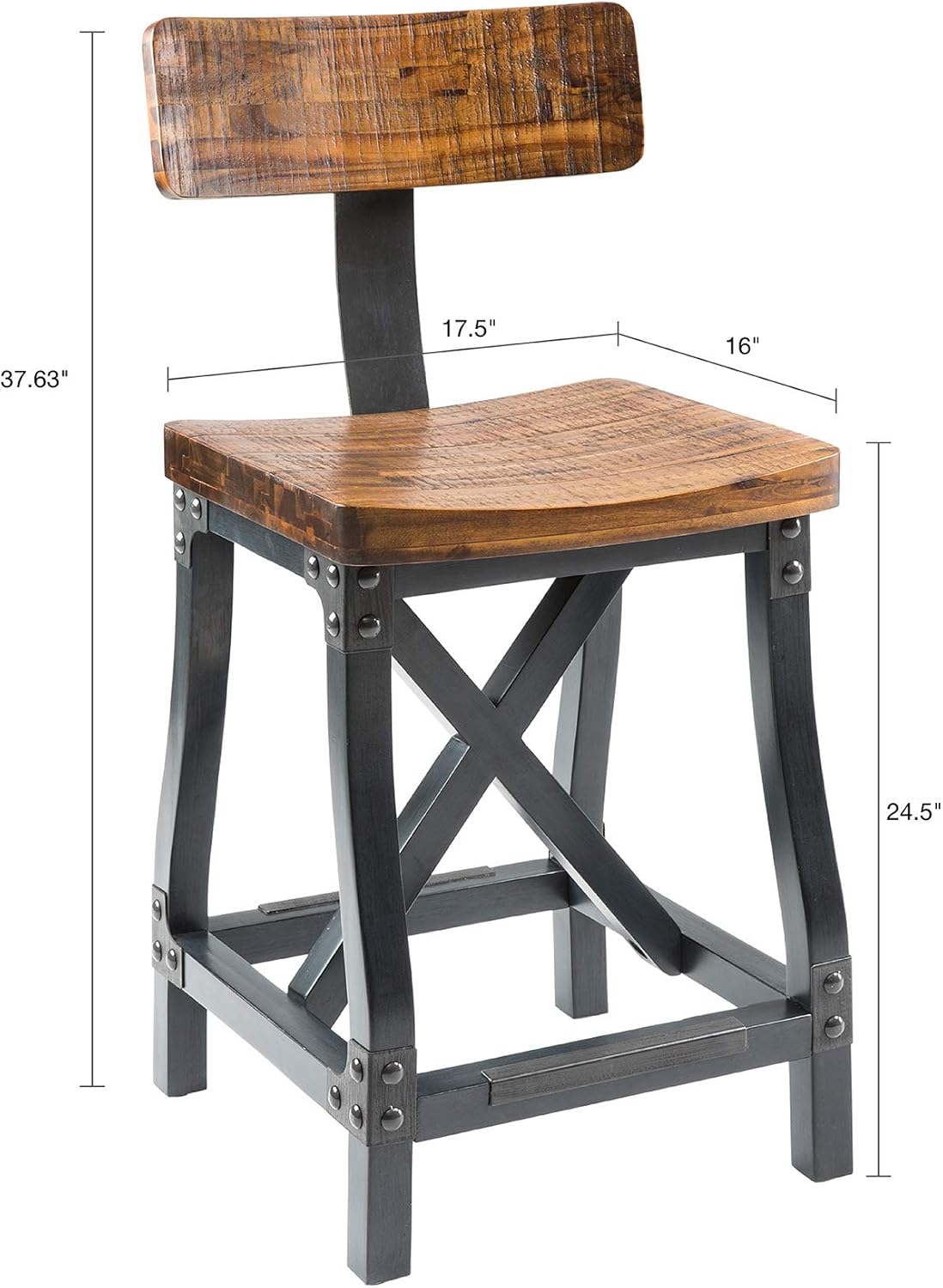 Ink+Ivy Lancaster Counter Stools, Contour Seat, Removable Backrest Modern Industrial Counter-Height Kitchen Chair, Solid Wood