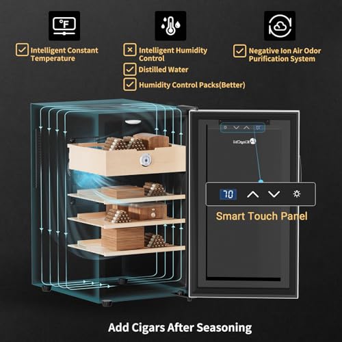 KingChii 16L Electric Cigar Humidors Temperature Control System, Cooling & Heating Humidor Cabinet with Spanish Cedar Wood Shelves & Hygrometer