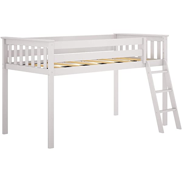 Max & Lily Twin Low Loft Bed with Staircase, White White Low Loft + Staircase Bed