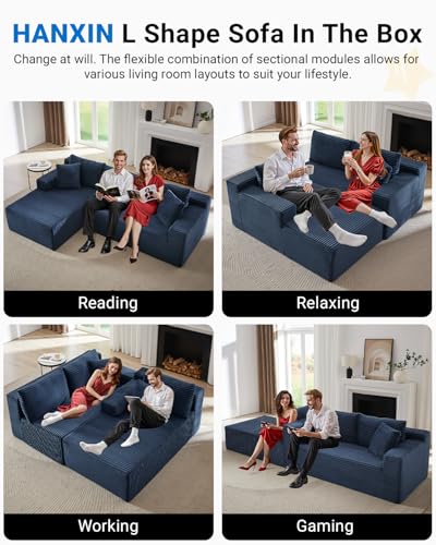 105 Inch Cloud Sectional Couch,Modern Modular Sectional Sofa with Deep Seat,Corduroy Boneless Couches with L-Shape Chaise for Living Room Bedroom