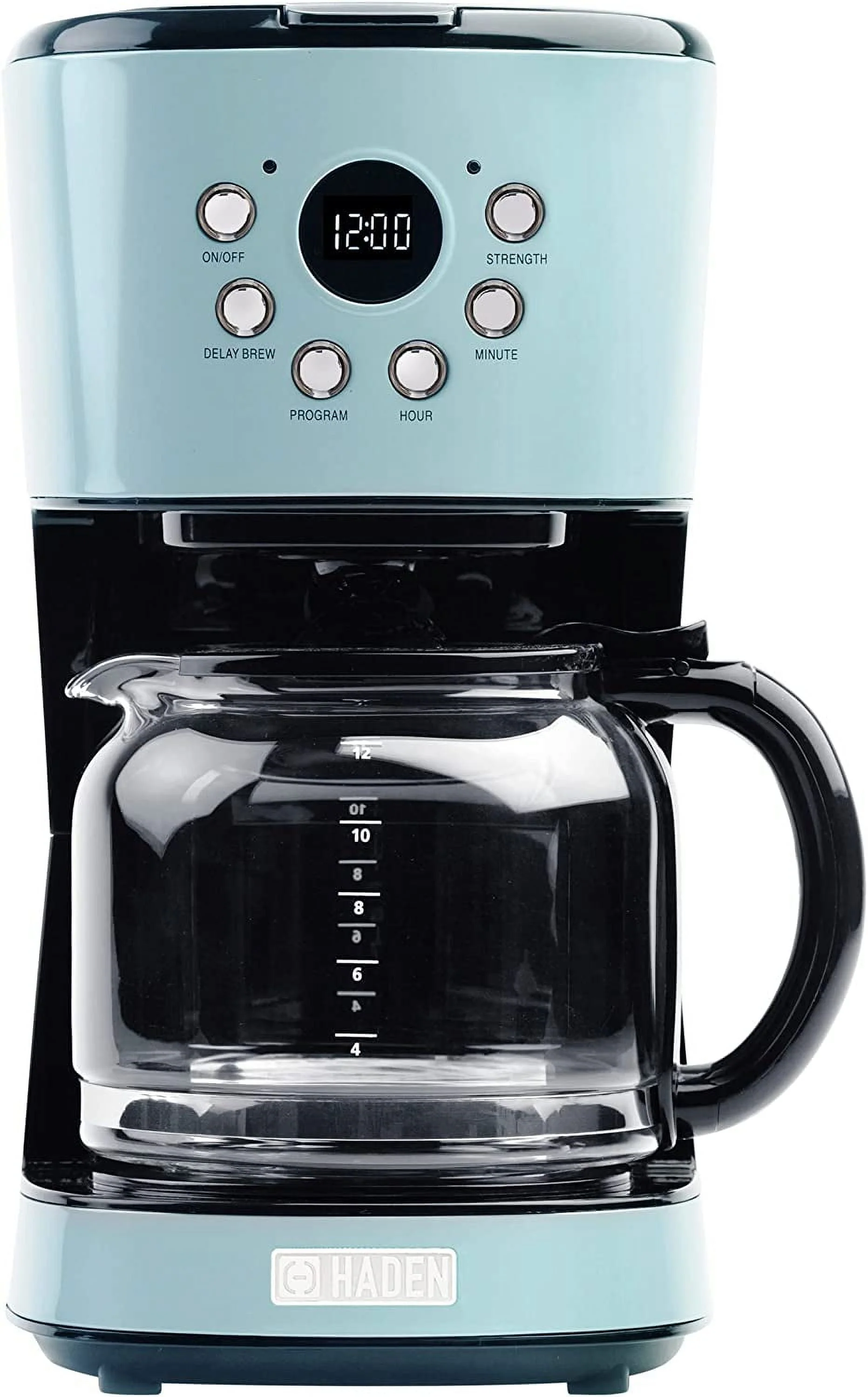 HADEN 75032 Heritage Innovative 12 Cup Capacity Programmable Vintage Retro Home Countertop Coffee Maker Machine with Glass Carafe  Turquoise Blue