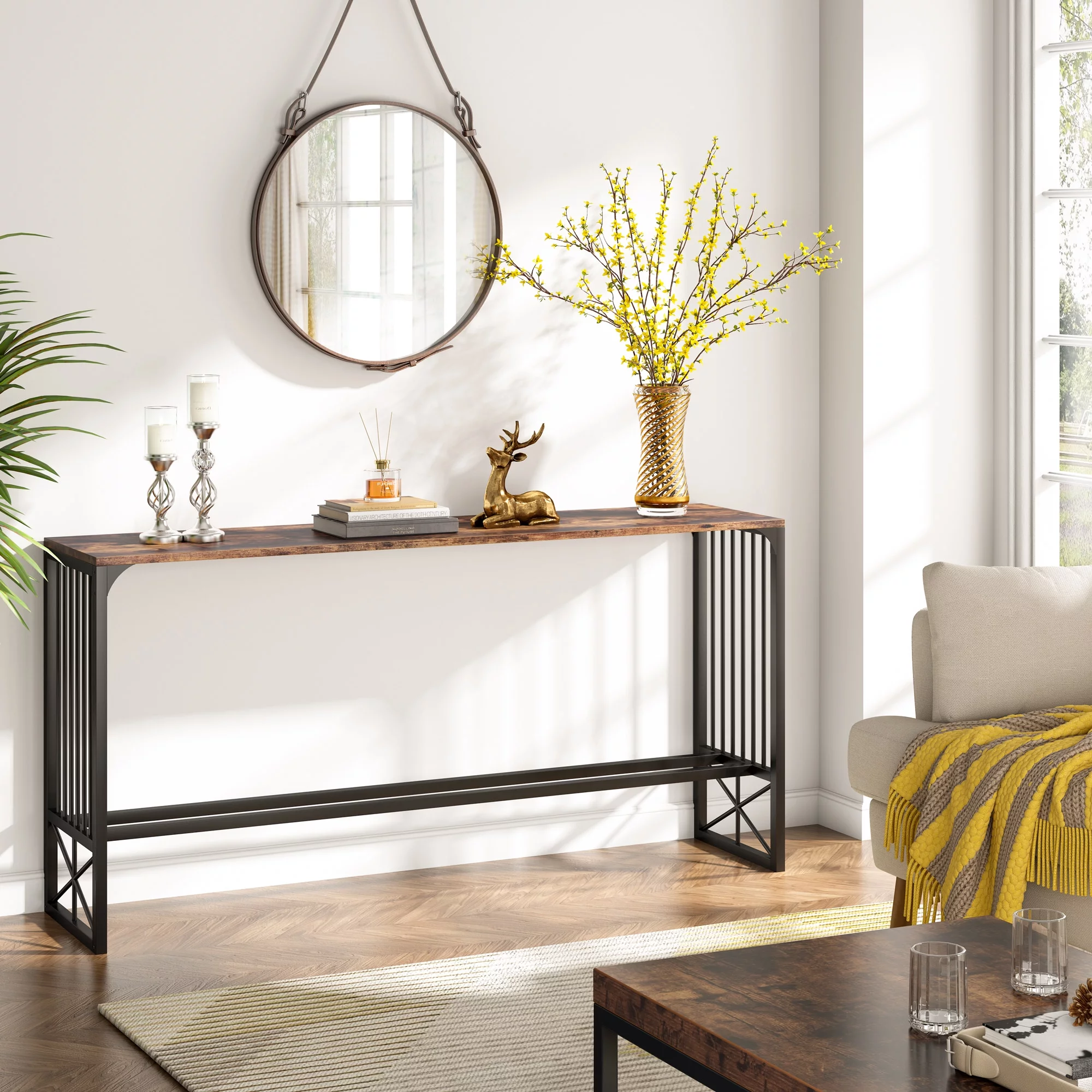 Tribesigns 70.9 inch Sofa Console Table Behind Couch for Living Room Hallway, Rustic Brown