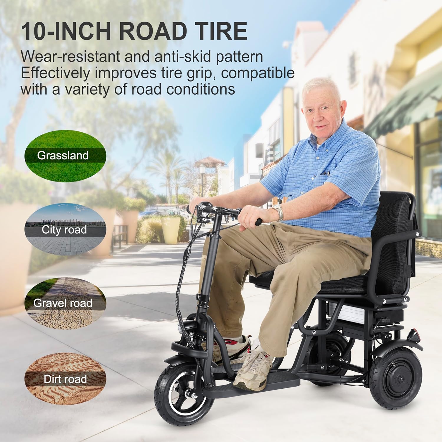 TopMate ES10 3 Wheel Electric Scooter Lightweight Folding Powered Mobility Scooter for Adult Seniors with Ergonomic Seat and Removable Battery