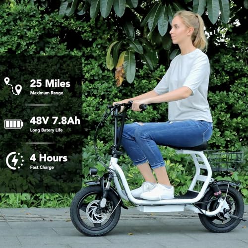 Caroma 500W/800W/1200W Electric Scooter with Seat, 14" Fat Tire Electric Scooter Adults, Max 15/25/30Miles Ranges, Top Speed 20mph