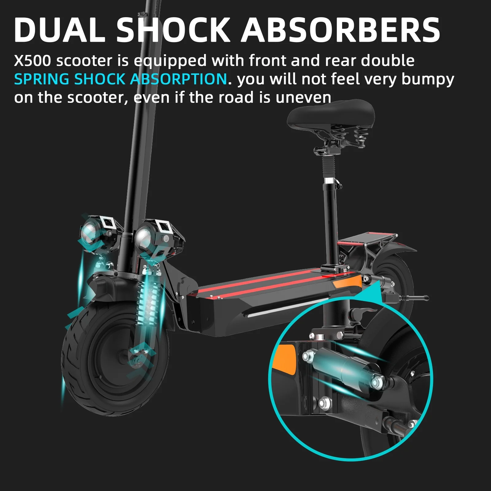 AJOOSOS X500 Electric Scooter with Seat - 2000W Dual Motor, 40 mph Max Speed, 40 Miles Long Range, 300lbs Max Load
