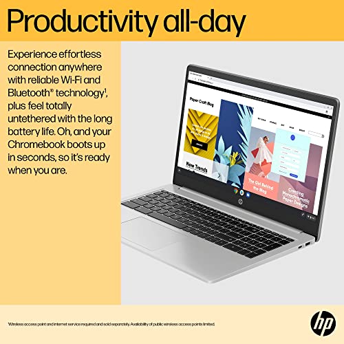 HP Chromebook 15 15.6" HD (Intel Pentium N6000, 8GB RAM, 128GB Storage (64GB eMMc + 64GB SD Card), UHD Graphics, Numeric KB) Home & Student Laptop