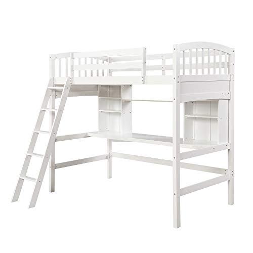 Harper & Bright Designs Full Size Loft Bed with Wardrobe and Desk, Solid Wood Loft Bed Frame with Storage, for Kids Teens Adults (Full Size, White)