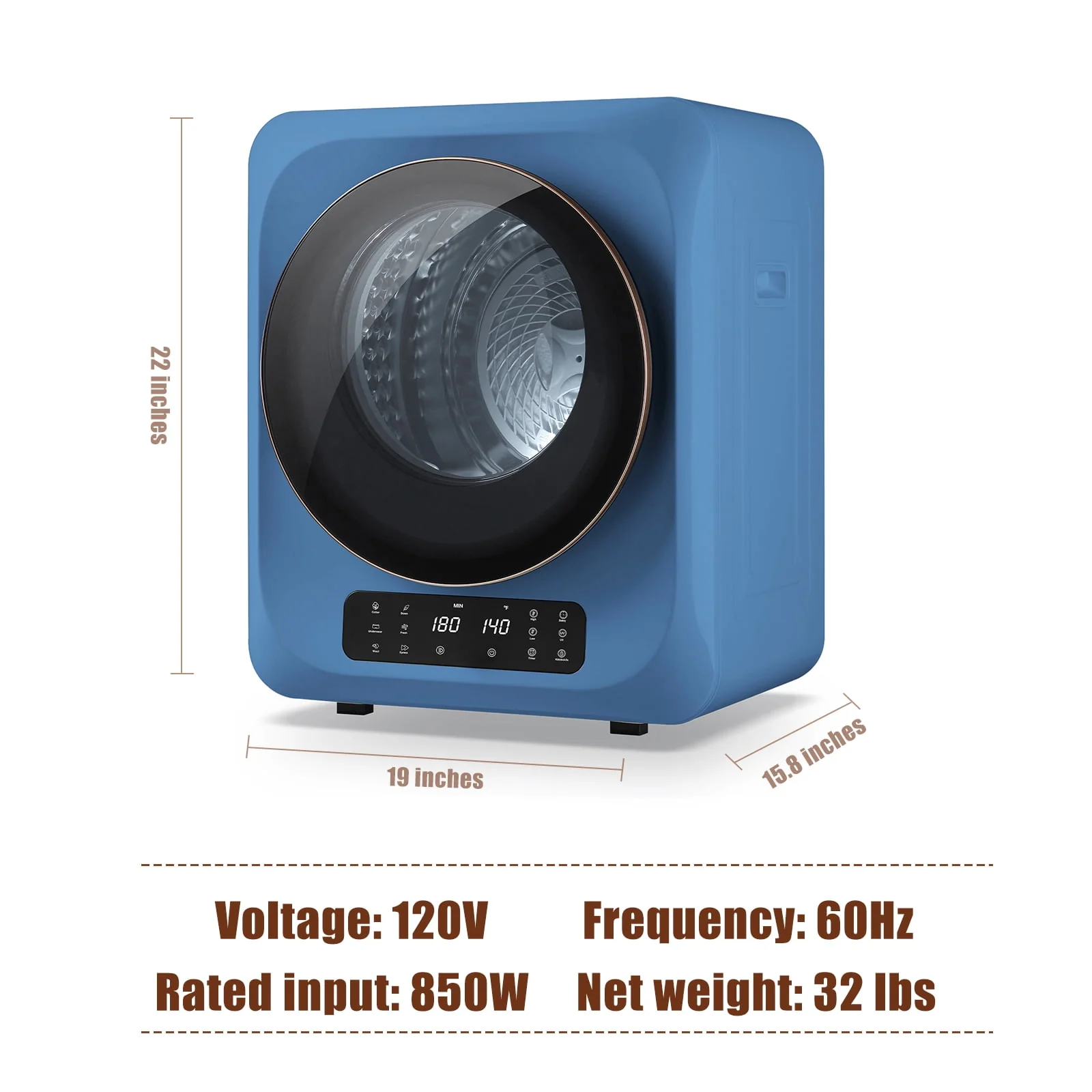 Auertech 850W, 1.6 Cu.ft. Electric Portable Dryer Compact Cloth Dryer, Stainless Steel Tub LCD Panel