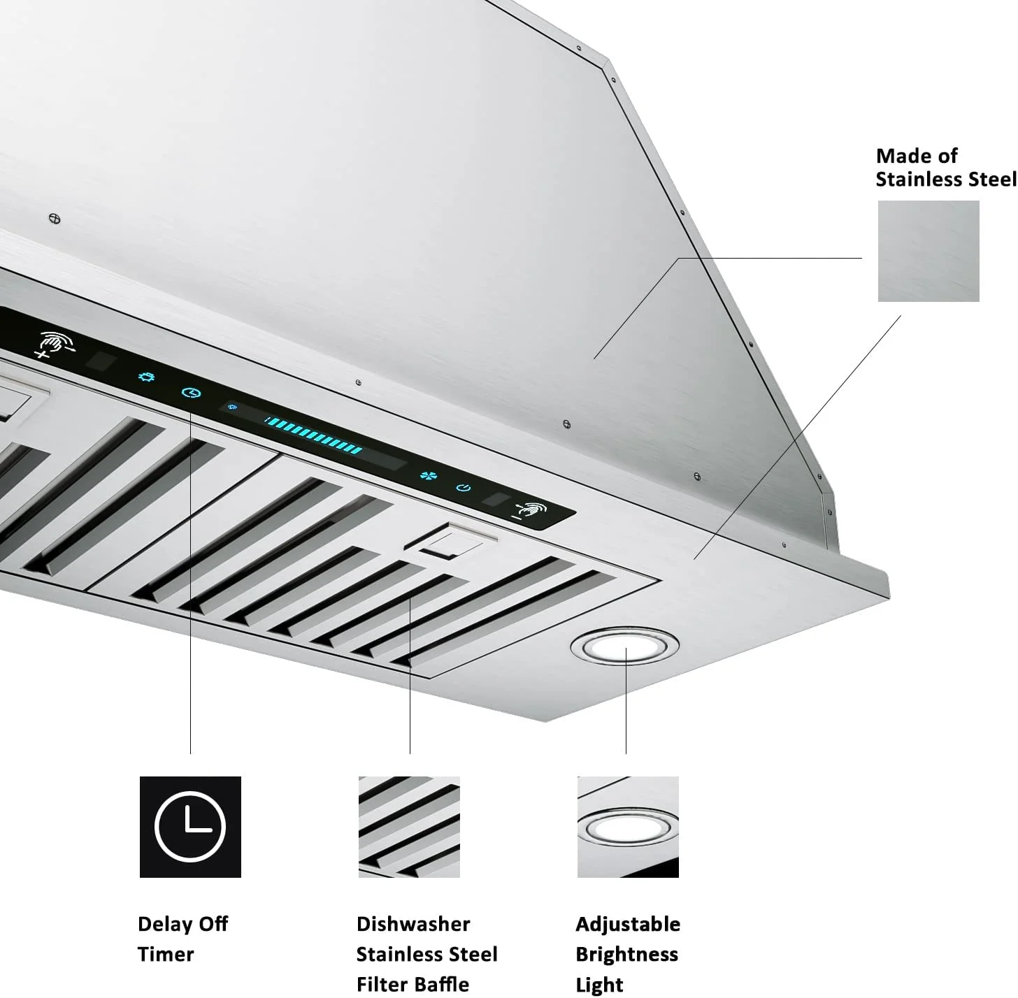 IKTCH 36 inch Built-in/Insert Range Hood 900 CFM, Ducted/Ductless Convertible Duct
