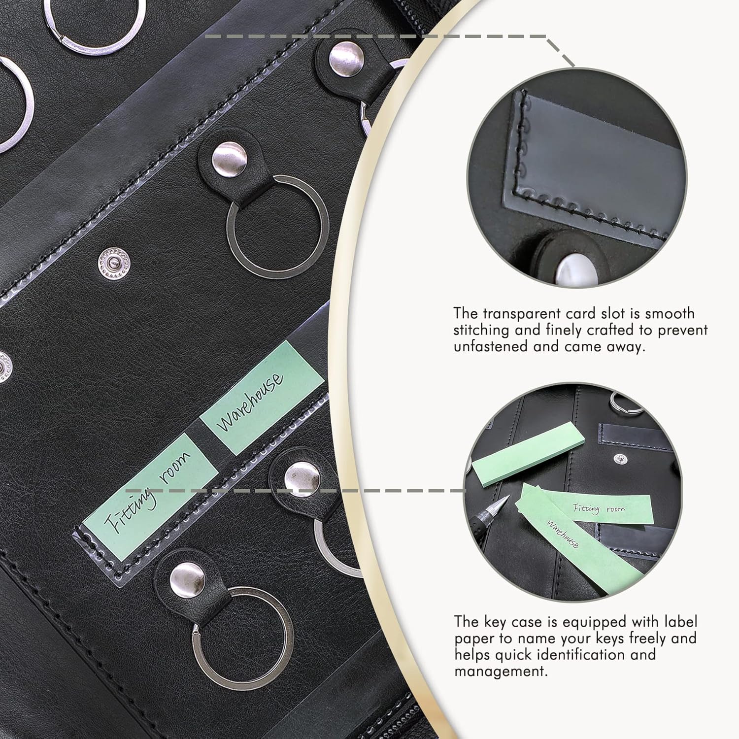 Portable Zippered Key Case,Leather Key Organizer with 24 Hooks Key Storage,Portable Manager and Landlord Key Holder