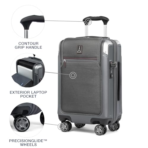 Travelpro Platinum Elite Hardside Expandable Carry on Luggage, 8 Wheel Spinner, TSA Lock, Hard Shell Polycarbonate Suitcase, Metallic Sand