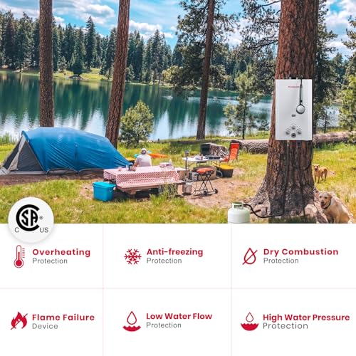GASLAND BE158 Propane Tankless Water Heater 6L, Outdoor Portable Hot Water Heater, Overheating Protection, Easy to Install