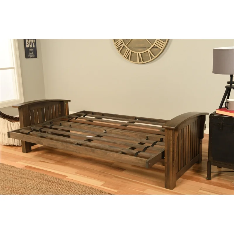 Kodiak Furniture Washington Futon in Rustic Walnut includes Suede Black Mattress
