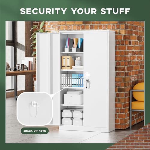Greenvelly Metal Storage Cabinet, 72" Black Locking Metal Garage Storage Cabinet with Doors and 4 Adjustable Shelves