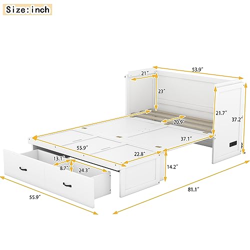 Queen Size Murphy Bed Wall Beds with Storage Shelves,Hide Away Bed Frame Easily Folds into Wood Cabinet,W/Mattress Holder,for Small Space,Guest Room