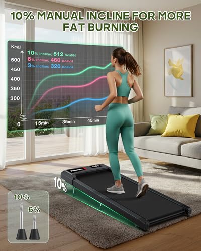Walking Pad with Incline, Walking Pad Treadmill 300lb Capacity, Under Desk Treadmill Works with KINOMAP WELLFIT