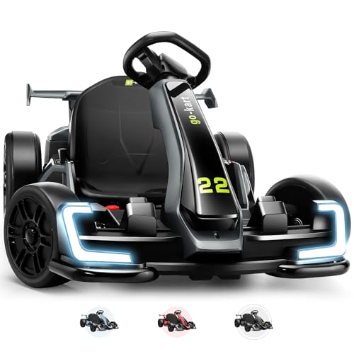Hikole Go Kart Electric Drift Kart Car, 24V Crazy Go Cart for Kids with Adjustable Seat, 3 Speed Mode, Fast 300W Motor, 8.5 MPH
