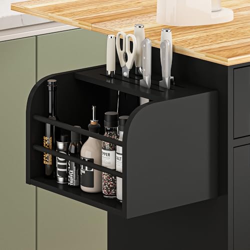 67’’ Movable Kitchen Island with Drop Leaf and Power Outlet, Lockable Sliding Countertop Rolling Island Cart with 2 Large Drawers, Spice, Towel Rack