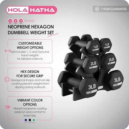 HolaHatha Neoprene Dumbbell Free Hand Weight Set with Rack, Ideal for Home Exercises to Gain Tone and Definition