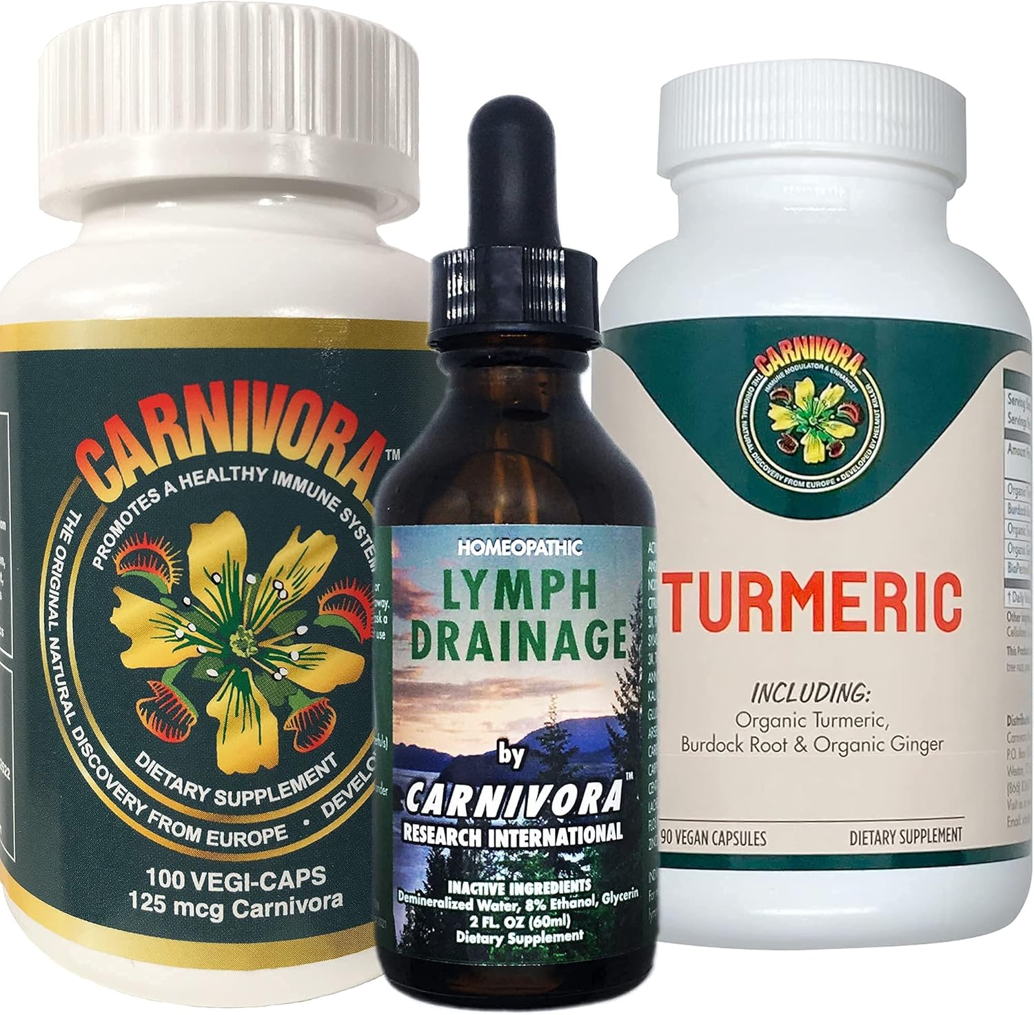 Carnivora Triple Play - Immune System Support, Lymph System Flush, and Enhancement for Joints and Digestion (Bundle with 1 Bottle Vegi-Caps